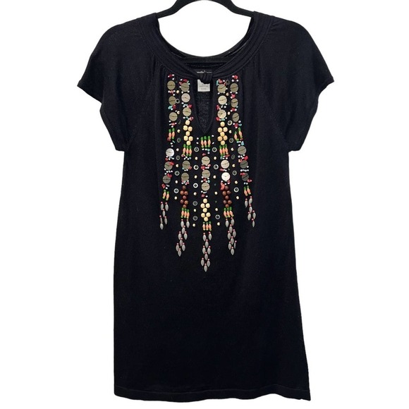 Nanette Lepore Beaded Silk Linen Knit Black Dress | Size Small - Picture 1 of 9
